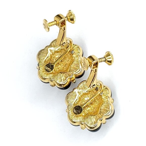 Vintage Napier Black Ball Goldtone Wreath Earrings Screwback 3/4" - Picture 3 of 3